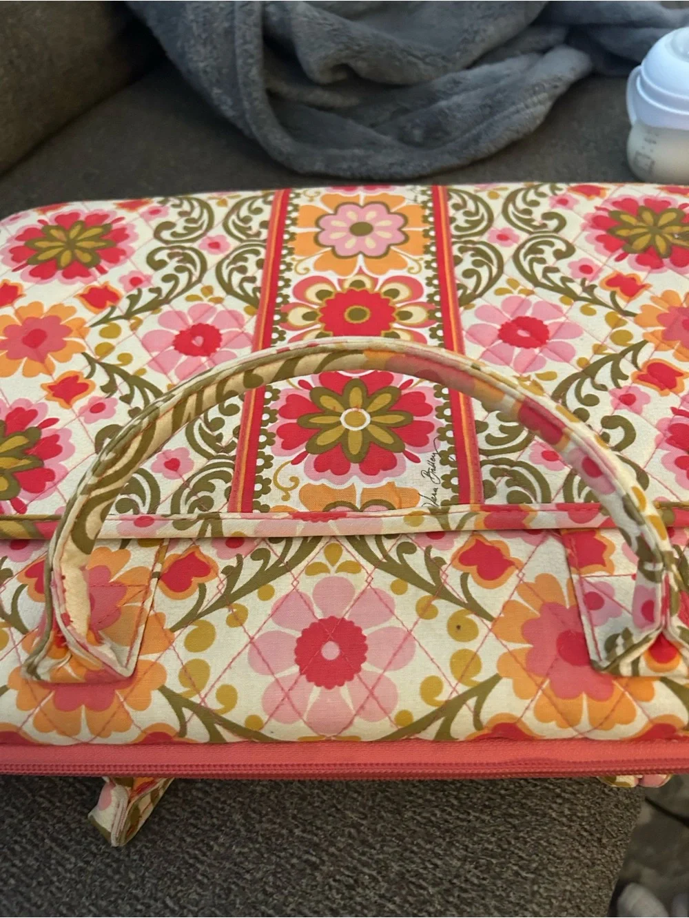 Vera Bradley Quilted Floral hard shell Laptop Tote Bag in Pink & Orange